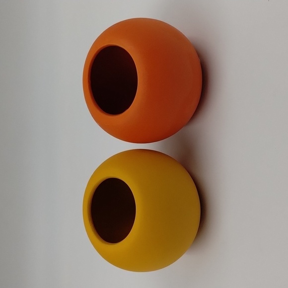Retro round orange and yellow succulents planters 3" set of 2 - Picture 1 of 7